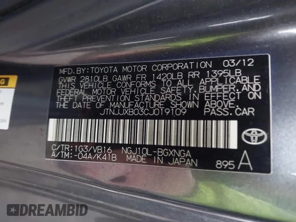 ✅ 2012 Scion iQ • VIN: JTNJJXB03CJ019109 • Lot: 43552669. Wystawiony na IAAI z przebiegiem 233 323 mil. Bezpłatny archiwum sprzedaży aukcyjnych z USA i szczegółowy raport historii pojazdu na DreamBid. Zdjęcie 9.