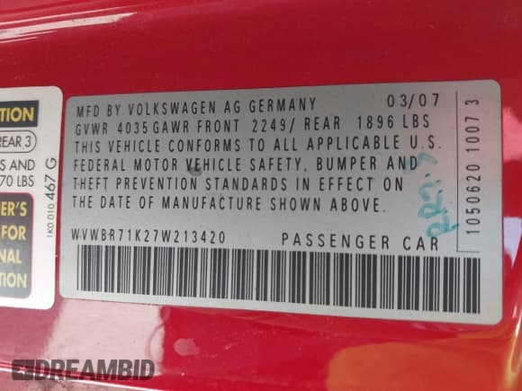 ✅ 2007 Volkswagen Rabbit • VIN: WVWBR71K27W213420 • Лот: 42910497. Опубликован ранее на IAAI с пробегом 219 527 миль. Бесплатный доступ к архиву аукционных продаж из США и подробный отчёт об истории автомобиля на DreamBid. Изображение 9.
