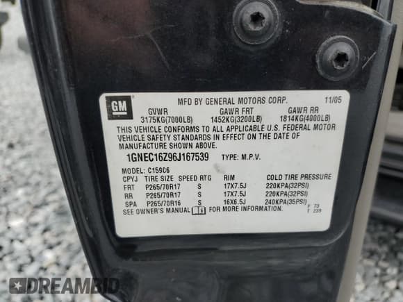 ✅ 2006 Chevrolet Suburban LS 1WT • VIN: 1GNEC16Z96J167539 • Lot: 52018195. Listed on Copart with 310,298 mi. Free auction sales archive from the USA and detailed vehicle history report at DreamBid. Image 14.