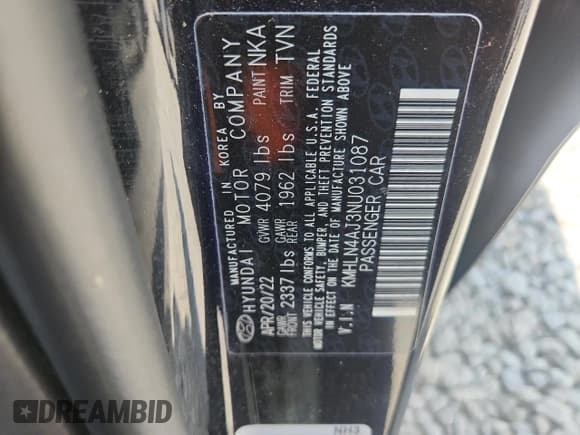 ✅ 2022 Hyundai Elantra Limited • VIN: KMHLN4AJ3NU031087 • Лот: 71056715. Опубликован ранее на Copart с пробегом 71 537 миль. Бесплатный доступ к архиву аукционных продаж из США и подробный отчёт об истории автомобиля на DreamBid. Изображение 12.