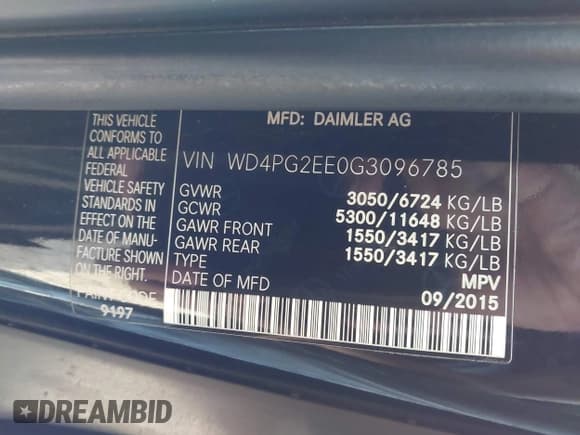 ✅ 2016 Mercedes-Benz Metris Passenger • VIN: WD4PG2EE0G3096785 • Lot: 43297926. Listed on IAAI with 193,838 mi. Free auction sales archive from the USA and detailed vehicle history report at DreamBid. Image 9.