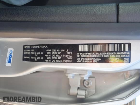 ✅ 2019 Jeep Renegade Altitude • VIN: ZACNJBBB2KPK56292 • Lot: 69568385. Listed on Copart with 87,167 mi. Free auction sales archive from the USA and detailed vehicle history report at DreamBid. Image 13.