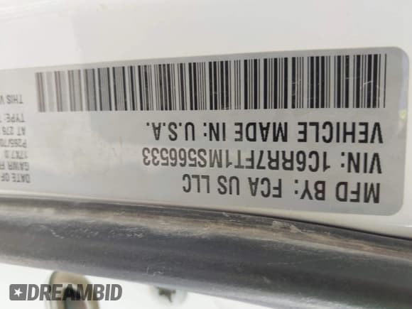 ✅ 2021 Ram 1500 Tradesman • VIN: 1C6RR7FT1MS566533 • Lot: 43775478. Listed on IAAI with 100,080 mi. Free auction sales archive from the USA and detailed vehicle history report at DreamBid. Image 9.