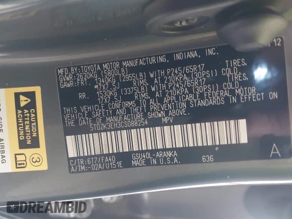 ✅ 2012 Toyota Highlander • VIN: 5TDZK3EH3CS088254 • Lot: 42295847. Wystawiony na IAAI z przebiegiem 193 404 mil. Bezpłatny archiwum sprzedaży aukcyjnych z USA i szczegółowy raport historii pojazdu na DreamBid. Zdjęcie 9.