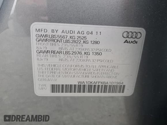 ✅ 2011 Audi Q5 Premium Plus • VIN: WA1DKAFPXBA101964 • Lot: 59349245. Listed on Copart with Not provided. Free auction sales archive from the USA and detailed vehicle history report at DreamBid. Image 13.