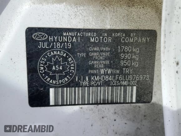 ✅ 2020 Hyundai Elantra Value Edition • VIN: KMHD84LF6LU976973 • Lot: 48611145. Listed on Copart with 89,096 mi. Free auction sales archive from the USA and detailed vehicle history report at DreamBid. Image 13.