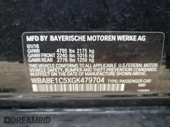 ✅ 2016 BMW 3 Series 330e • VIN: WBA8E1C5XGK479704 • Lot: 36947783. Listed on Copart with 80,885 mi. Free auction sales archive from the USA and detailed vehicle history report at DreamBid. Image 12.