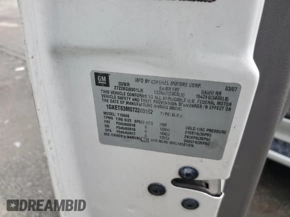 ✅ 2007 GMC Envoy Denali • VIN: 1GKET63M072240182 • Lot: 85186765. Listed on Copart with 210,752 mi. Free auction sales archive from the USA and detailed vehicle history report at DreamBid. Image 13.