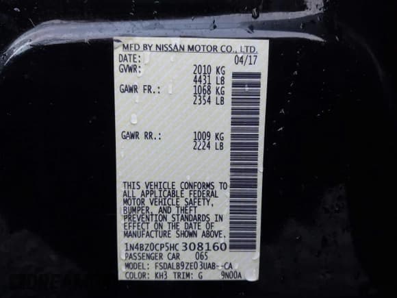 ✅ 2017 Nissan LEAF S • VIN: 1N4BZ0CP5HC308160 • Lot: 43820693. Listed on IAAI with 21,078 mi. Free auction sales archive from the USA and detailed vehicle history report at DreamBid. Image 9.