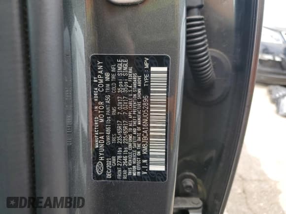 ✅ 2022 Hyundai Tucson Blue • VIN: KM8JBCA16NU052896 • Lot: 53129914. Wystawiony na Copart z przebiegiem 62 051 mil. Bezpłatny archiwum sprzedaży aukcyjnych z USA i szczegółowy raport historii pojazdu na DreamBid. Zdjęcie 14.