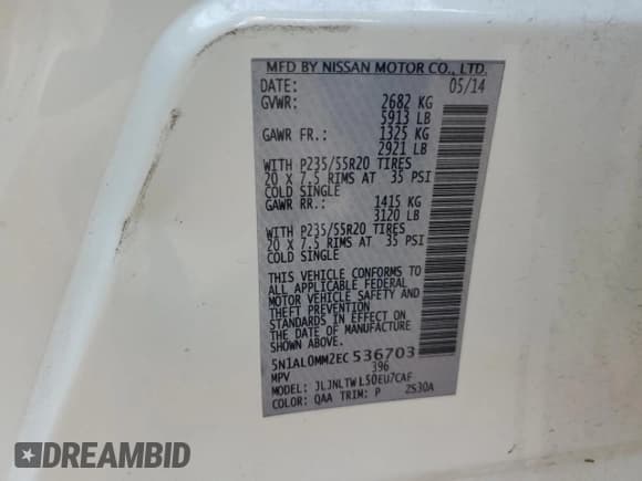 ✅ 2014 Infiniti QX60 • VIN: 5N1AL0MM2EC536703 • Lot: 82321085. Listed on Copart with Not provided. Free auction sales archive from the USA and detailed vehicle history report at DreamBid. Image 12.