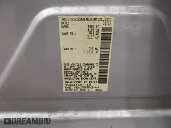 ✅ 2015 Nissan LEAF S • VIN: 1N4AZ0CP9FC323981 • Lot: 42832422. Wystawiony na IAAI z przebiegiem 50 182 mil. Bezpłatny archiwum sprzedaży aukcyjnych z USA i szczegółowy raport historii pojazdu na DreamBid. Zdjęcie 9.