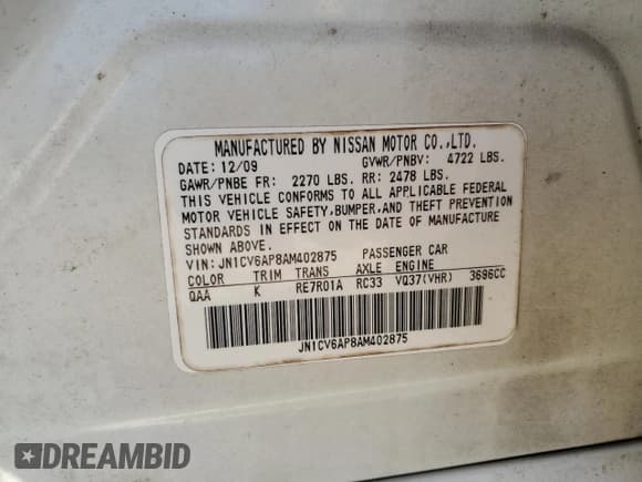 ✅ 2010 Infiniti G37 Journey • VIN: JN1CV6AP8AM402875 • Lot: 86814525. Listed on Copart with Not provided. Free auction sales archive from the USA and detailed vehicle history report at DreamBid. Image 12.