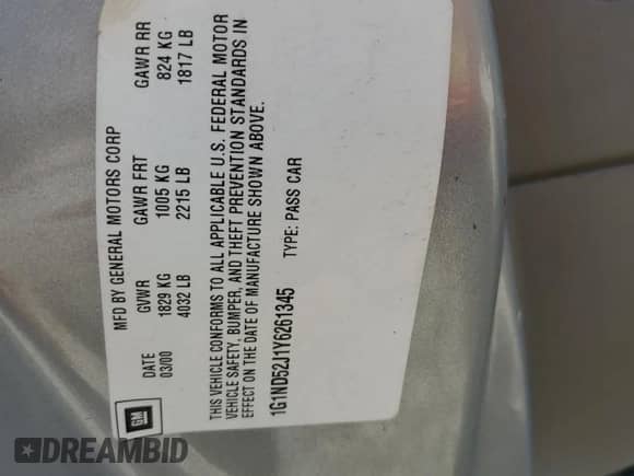 2000 Chevrolet Malibu z VIN 1G1ND52J1Y6261345, wystawiony jako Copart lot #80067124 z przebiegiem 53 407 mil mil oraz Szkoda całkowita • Salvage title. Historia ofert i sprzedaży dostępna na DreamBid. Obrazek 13.