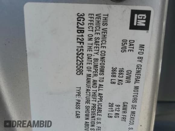 ✅ 2005 Pontiac Sunfire • VIN: 3G2JB12F15S225585 • Lot: 71275505. Listed on Copart with 19,358 mi. Free auction sales archive from the USA and detailed vehicle history report at DreamBid. Image 12.