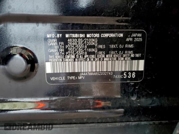 ✅ 2025 Mitsubishi Eclipse Cross SE • VIN: JA4ATWAA8SZ032743 • Lot: 95990805. Listed on Copart with 12,446 mi. Free auction sales archive from the USA and detailed vehicle history report at DreamBid. Image 13.