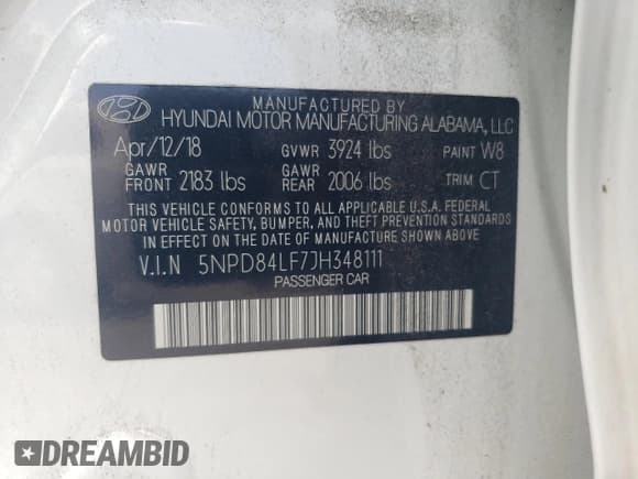 ✅ 2018 Hyundai Elantra SEL • VIN: 5NPD84LF7JH348111 • Lot: 67318225. Listed on Copart with 34,657 mi. Free auction sales archive from the USA and detailed vehicle history report at DreamBid. Image 12.