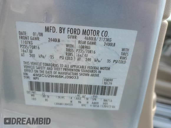 ✅ 2008 Mercury Mariner • VIN: 4M2CU29H68KJ39033 • Лот: 45953595. Опубликован ранее на Copart с пробегом 136 748 миль. Бесплатный доступ к архиву аукционных продаж из США и подробный отчёт об истории автомобиля на DreamBid. Изображение 13.