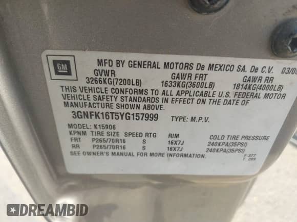 2000 Chevrolet Suburban LT с VIN 3GNFK16T5YG157999, выставлен на аукционе IAAI как лот 41720900 с пробегом 307 085 миль миль и . История ставок и продаж доступна на DreamBid. Изображение 9.