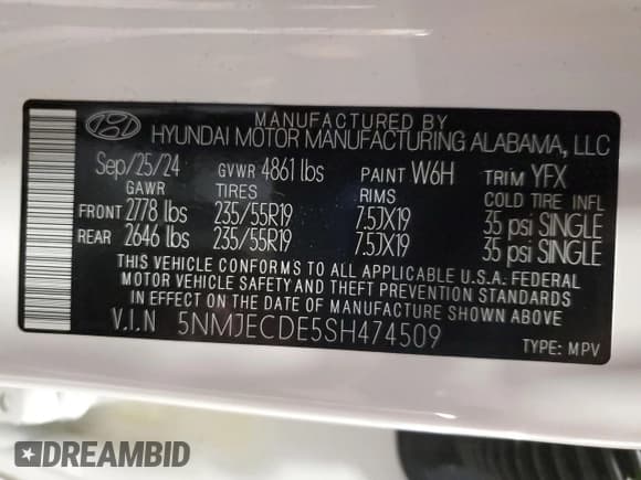 ✅ 2025 Hyundai Tucson Limited • VIN: 5NMJECDE5SH474509 • Lot: 69048965. Listed on Copart with 10,270 mi. Free auction sales archive from the USA and detailed vehicle history report at DreamBid. Image 14.