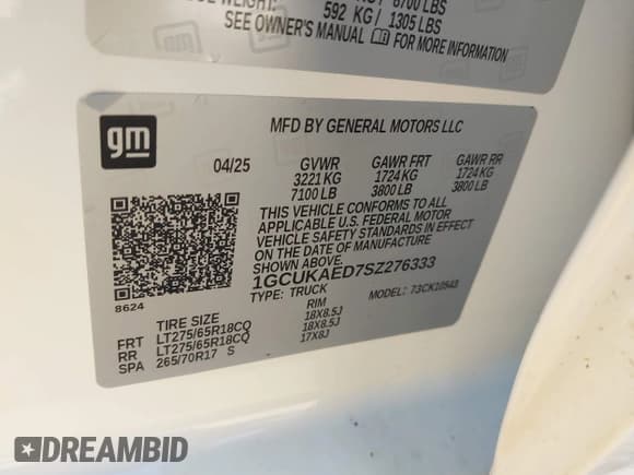 ✅ 2025 Chevrolet Silverado 1500 • VIN: 1GCUKAED7SZ276333 • Лот: 43591724. Опубликован ранее на IAAI с пробегом 8 475 миль. Бесплатный доступ к архиву аукционных продаж из США и подробный отчёт об истории автомобиля на DreamBid. Изображение 9.