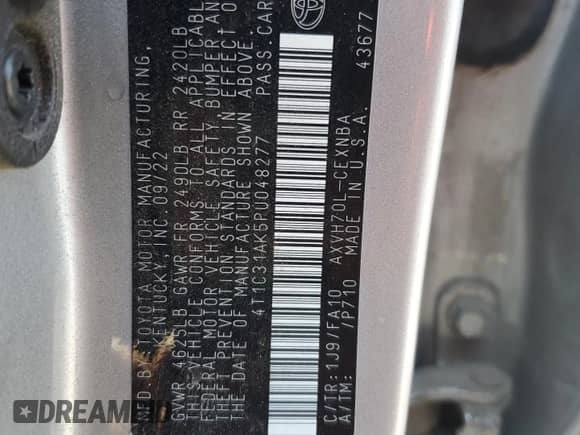 2023 Toyota Camry Hybrid LE with VIN 4T1C31AK5PU048277, listed as a Copart auction lot 68478925 with 96,503 mi miles and Salvage title. Bid and sale history available at DreamBid. Image 12.