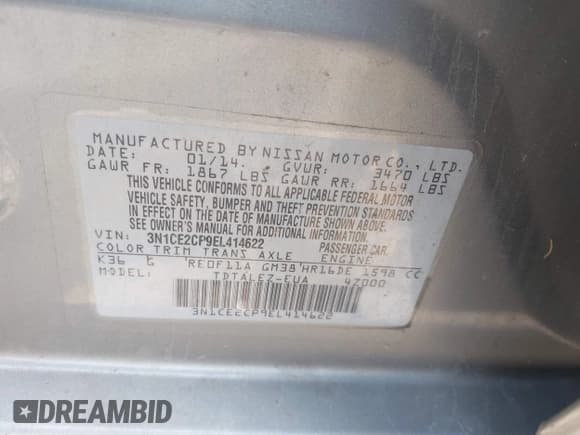 ✅ 2014 Nissan Note S Plus • VIN: 3N1CE2CP9EL414622 • Lot: 42487348. Listed on IAAI with 172,704 mi. Free auction sales archive from the USA and detailed vehicle history report at DreamBid. Image 9.