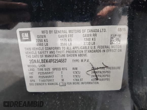 ✅ 2015 Chevrolet Equinox LT • VIN: 2GNALBEK4F6294687 • Лот: 43170153. Опубликован ранее на IAAI с пробегом 135 703 миль. Бесплатный доступ к архиву аукционных продаж из США и подробный отчёт об истории автомобиля на DreamBid. Изображение 9.