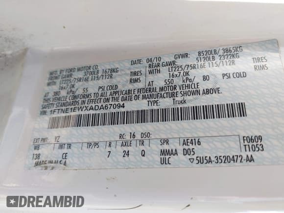 ✅ 2010 Ford Econoline Cargo Commercial • VIN: 1FTNE1EWXADA67094 • Лот: 43173889. Опубликован ранее на IAAI с пробегом 202 853 миль. Бесплатный доступ к архиву аукционных продаж из США и подробный отчёт об истории автомобиля на DreamBid. Изображение 9.