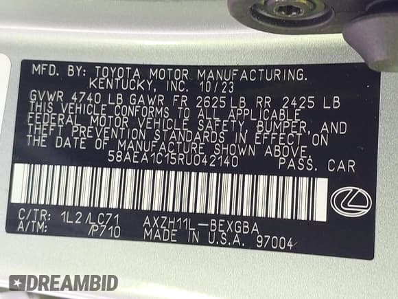 ✅ 2024 Lexus ES 300h Luxury • VIN: 58AEA1C15RU042140 • Lot: 42548438. Listed on IAAI with 6,505 mi. Free auction sales archive from the USA and detailed vehicle history report at DreamBid. Image 9.