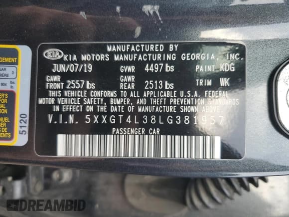 ✅ 2020 Kia Optima LX • VIN: 5XXGT4L38LG381957 • Lot: 92287405. Wystawiony na Copart z przebiegiem 92 948 mil. Bezpłatny archiwum sprzedaży aukcyjnych z USA i szczegółowy raport historii pojazdu na DreamBid. Zdjęcie 13.