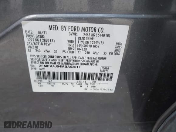 ✅ 2021 Ford Edge SEL • VIN: 2FMPK4J94MBA52017 • Лот: 42982719. Опубликован ранее на IAAI с пробегом 77 049 миль. Бесплатный доступ к архиву аукционных продаж из США и подробный отчёт об истории автомобиля на DreamBid. Изображение 9.