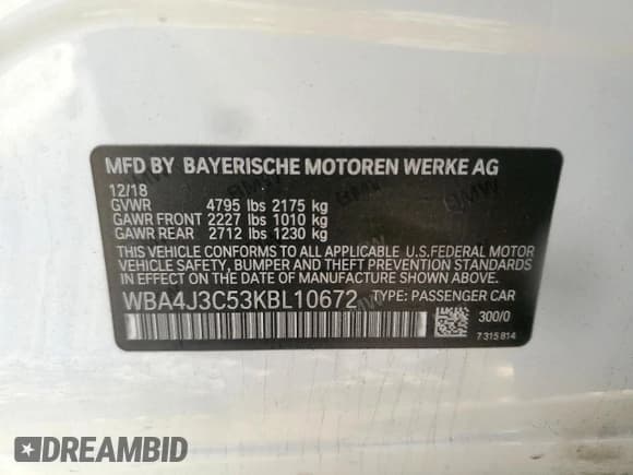 ✅ 2019 BMW 4 Series 430i xDrive • VIN: WBA4J3C53KBL10672 • Lot: 80764015. Listed on Copart with 36,992 mi. Free auction sales archive from the USA and detailed vehicle history report at DreamBid. Image 12.