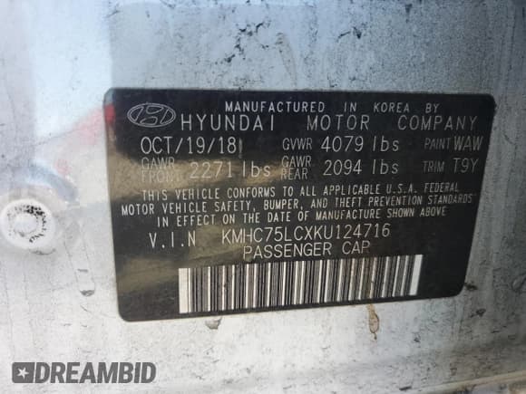 ✅ 2019 Hyundai Ioniq SEL • VIN: KMHC75LCXKU124716 • Lot: 41574315. Wystawiony na Copart z przebiegiem 51 124 mil. Bezpłatny archiwum sprzedaży aukcyjnych z USA i szczegółowy raport historii pojazdu na DreamBid. Zdjęcie 12.