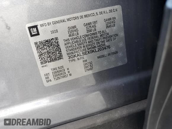 ✅ 2019 GMC Terrain Denali • VIN: 3GKALSEX0KL203476 • Lot: 90109825. Listed on Copart with 79,468 mi. Free auction sales archive from the USA and detailed vehicle history report at DreamBid. Image 12.