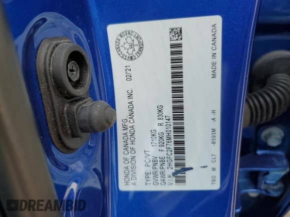 ✅ 2021 Honda Civic EX • VIN: 2HGFC2F76MH010147 • Lot: 68333355. Wystawiony na Copart z przebiegiem 72 129 mil. Bezpłatny archiwum sprzedaży aukcyjnych z USA i szczegółowy raport historii pojazdu na DreamBid. Zdjęcie 12.