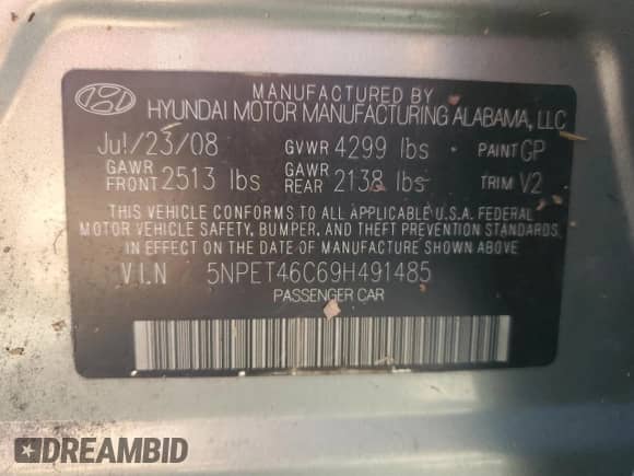 ✅ 2009 Hyundai Sonata GLS • VIN: 5NPET46C69H491485 • Lot: 74127214. Listed on Copart with Not provided miles. Access the free auction sales archive from the USA and view a detailed vehicle history report at DreamBid. Image 13.