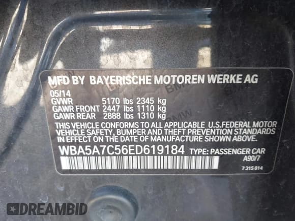 ✅ 2014 BMW 5 Series 528i xDrive • VIN: WBA5A7C56ED619184 • Лот: 43601690. Опубликован ранее на IAAI с пробегом Не указан. Бесплатный доступ к архиву аукционных продаж из США и подробный отчёт об истории автомобиля на DreamBid. Изображение 9.