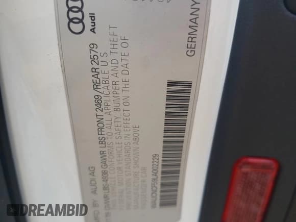 ✅ 2020 Audi A5 Sportback Premium Plus • VIN: WAUCNCF59LA002229 • Lot: 85777585. Listed on Copart with 67,872 mi. Free auction sales archive from the USA and detailed vehicle history report at DreamBid. Image 12.