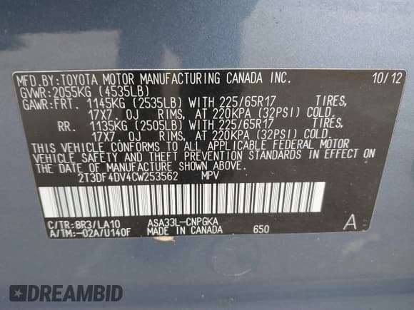 ✅ 2012 Toyota RAV4 Limited • VIN: 2T3DF4DV4CW253562 • Lot: 43707356. Wystawiony na IAAI z przebiegiem 125 723 mil. Bezpłatny archiwum sprzedaży aukcyjnych z USA i szczegółowy raport historii pojazdu na DreamBid. Zdjęcie 9.