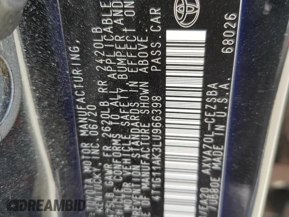 ✅ 2020 Toyota Camry SE • VIN: 4T1G11AK3LU966398 • Lot: 81772405. Wystawiony na Copart z przebiegiem 94 463 mil. Bezpłatny archiwum sprzedaży aukcyjnych z USA i szczegółowy raport historii pojazdu na DreamBid. Zdjęcie 13.