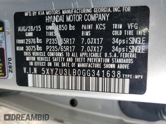 ✅ 2016 Hyundai Santa Fe • VIN: 5XYZU3LB0GG341638 • Лот: 37885384. Опубликован ранее на Copart с пробегом 101 932 миль. Бесплатный доступ к архиву аукционных продаж из США и подробный отчёт об истории автомобиля на DreamBid. Изображение 15.