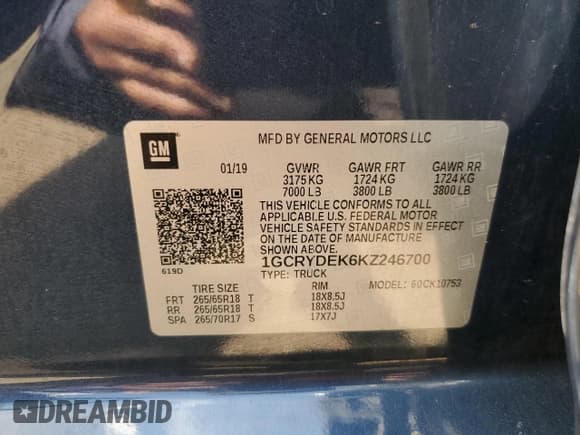 ✅ 2019 Chevrolet Silverado 1500 LT • VIN: 1GCRYDEK6KZ246700 • Lot: 63295415. Wystawiony na Copart z przebiegiem 133 182 mil. Bezpłatny archiwum sprzedaży aukcyjnych z USA i szczegółowy raport historii pojazdu na DreamBid. Zdjęcie 12.