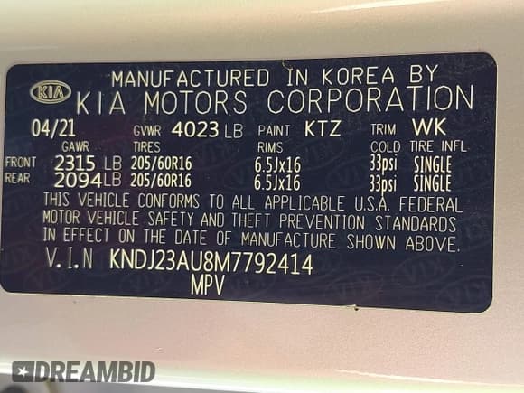 ✅ 2021 Kia Soul LX • VIN: KNDJ23AU8M7792414 • Lot: 43423190. Wystawiony na IAAI z przebiegiem 42 301 mil. Bezpłatny archiwum sprzedaży aukcyjnych z USA i szczegółowy raport historii pojazdu na DreamBid. Zdjęcie 9.
