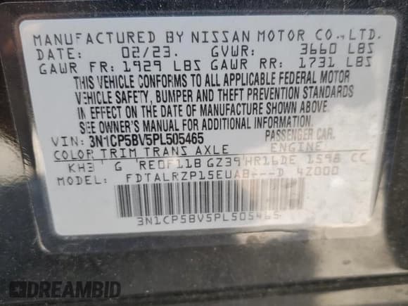 ✅ 2023 Nissan Kicks S • VIN: 3N1CP5BV5PL505465 • Lot: 71707485. Wystawiony na Copart z przebiegiem 42 349 mil. Bezpłatny archiwum sprzedaży aukcyjnych z USA i szczegółowy raport historii pojazdu na DreamBid. Zdjęcie 14.