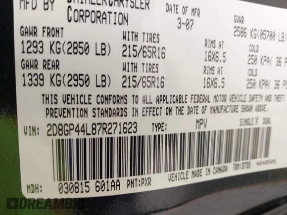 ✅ 2007 Dodge Grand Caravan SXT • VIN: 2D8GP44L87R271623 • Lot: 42676657. Listed on IAAI with 226,502 mi. Free auction sales archive from the USA and detailed vehicle history report at DreamBid. Image 9.