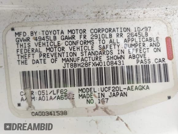 ✅ 1998 Lexus LS 400 • VIN: JT8BH28FXW0108431 • Lot: 42373630. Listed on IAAI with 195,331 mi. Free auction sales archive from the USA and detailed vehicle history report at DreamBid. Image 9.