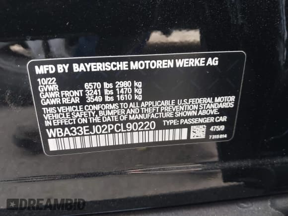 ✅ 2023 BMW 7 Series 760i xDrive • VIN: WBA33EJ02PCL90220 • Lot: 41042194. Listed on IAAI with Not provided. Free auction sales archive from the USA and detailed vehicle history report at DreamBid. Image 9.