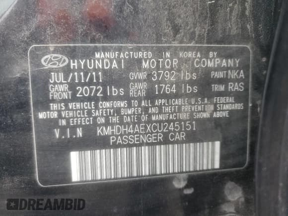 ✅ 2012 Hyundai Elantra GLS • VIN: KMHDH4AEXCU245151 • Lot: 82750655. Listed on Copart with 167,457 mi. Free auction sales archive from the USA and detailed vehicle history report at DreamBid. Image 12.