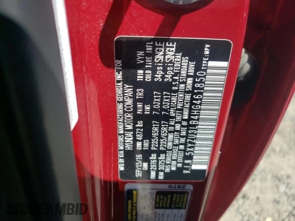 ✅ 2017 Hyundai Santa Fe 2.4L • VIN: 5XYZU3LB4HG461850 • Лот: 55323534. Опубликован ранее на Copart с пробегом 110 193 миль. Бесплатный доступ к архиву аукционных продаж из США и подробный отчёт об истории автомобиля на DreamBid. Изображение 14.